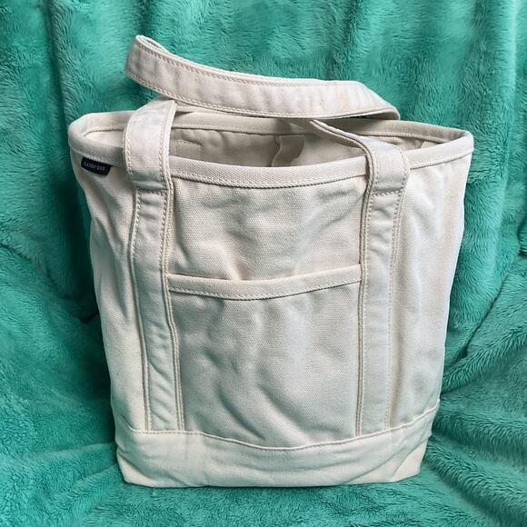 Lands End Durable Canvas Tote Bag Pure Cotton White 62830 - Picture 2 of 13